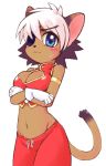  1girl :{ alicia_priss animal_ears blush breasts cat_ears dark_skin eyepatch gloves multicolored_hair short_hair solo sotto sweat tail tail_concerto two-tone_hair white_hair 