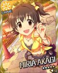  1girl akagi_miria artist_request belt black_hair bracelet brown_eyes card_(medium) character_name hair_ornament idolmaster idolmaster_cinderella_girls jewelry necklace official_art ring smile sun_(symbol) twintails two_side_up 