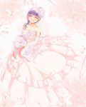  1girl bouquet bride dress fate/stay_night fate_(series) flower gown hair_bun kettle21 matou_sakura purple_hair solo veil 
