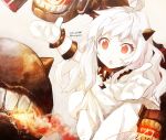  1girl 2015 ahoge chestnut_mouth dated dress horns kantai_collection long_hair looking_at_viewer mittens northern_ocean_hime open_mouth outstretched_arms red_eyes shinkaisei-kan sketch solo tomozo_kaoru upper_body white_dress white_hair white_skin 