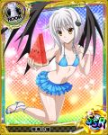  1girl artist_request blue_swimsuit card_(medium) cat_hair_ornament character_name chess_piece demon_wings food fruit hair_ornament high_school_dxd melon official_art rook_(chess) short_hair silver_hair swimsuit toujou_koneko trading_cards wings yellow_eyes 