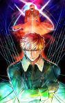  2boys archer blood blood_on_face brown_eyes dual_persona fate/stay_night fate_(series) gradient_hair highres multicolored_hair multiple_boys neon_trim orange_hair shimo_(s_kaminaka) white_hair yellow_eyes 