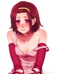  arm_warmers blush brown_hair choker dress gradient_eyes headband jojo_no_kimyou_na_bouken multicolored_eyes pink_dress rin2010 strap_slip sugimoto_reimi violet_eyes 