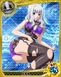  1girl artist_request bishop_(chess) card_(medium) character_name chinese_clothes garter_straps grey_eyes grey_hair hanakai_momo high_school_dxd official_art silver_hair thigh-highs torn_clothes trading_cards wavy_hair 