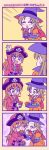  belt blush bow brown_hair closed_eyes dress feeding female food food_in_mouth halloween hat jolly_roger long_dress multiple_girls open_mouth pirate pirate_hat precure ribbon skull skull_and_crossed_swords smile suzunashi_susumu tagme translation_request witch witch_hat yuri 