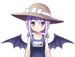  animated animated_gif bat_wings hat long_hair lowres pio_(potion_maker) pointy_ears potion_maker purple_hair school_swimsuit smile swimsuit twintails upper_body violet_eyes wings 