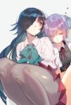  2girls black_hair brown_eyes closed_eyes hair_over_one_eye hayashimo_(kantai_collection) highres kantai_collection long_hair multiple_girls pink_hair ponytail school_uniform shiranui_(kantai_collection) sleeping very_long_hair zuizi 