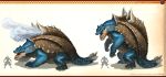  absurdres arvalis blastoise blue_skin crossover fusion height_difference highres monster monster_hunter pokemon solo_focus spikes tail ukanlos 