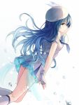 1girl beret black_hair droplet feather_beret fingerless_gloves frills gloves hat long_hair love_live!_school_idol_project rio_(9251843) simple_background solo sonoda_umi water white_background wonderful_rush yellow_eyes 