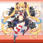  1girl andrea_doria_(warship_girls_r) blonde_hair character_request gloves jianren long_hair open_mouth school_uniform serafuku solo striped striped_legwear thigh-highs twintails warship_girls_r 