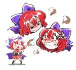  1girl angry bow cape clenched_teeth disembodied_head hair_bow red_eyes redhead sekibanki shinapuu short_hair skirt solo touhou 