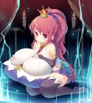  1girl blueberry_(5959) blush breasts crown gigantic_breasts highres long_hair mini_crown ponytail redhead solo thigh-highs violet_eyes 