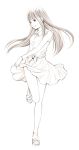  1girl long_hair monochrome original sandals sketch skirt solo traditional_media yoshitomi_akihito 