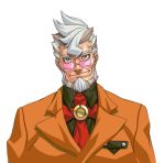  1boy beard facial_hair ganto_kaiji glasses gyakuten_saiban kei_(bekei) looking_at_viewer smirk solo suit_jacket upper_body white_hair 