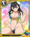  1girl black_hair breasts bun_cover card_(medium) cleavage clenched_teeth double_bun high_school_dxd long_hair looking_at_viewer navel official_art rook_(chess) shiny shiny_skin sling_bikini solo swimsuit trading_cards xuelan 