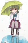  green_hair kantai_collection pantyhose riruno short_hair_with_long_locks sitting tagme takanami_(kantai_collection) umbrella 