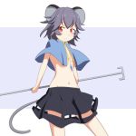  1girl :c animal_ears breasts capelet cato_(monocatienus) dowsing_rod grey_hair looking_at_viewer mouse_ears mouse_tail navel nazrin no_bra no_shirt red_eyes see-through skirt solo tail touhou 