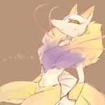  alto168 animal_ears brown_background fox_ears fox_tail furry green_sclera kyuubi kyuubi_(youkai_watch) multiple_tails no_humans simple_background solo tail yellow_eyes youkai youkai_watch 