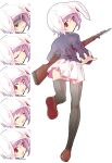  1girl ^_^ animal_hood ass bayonet black_legwear blazer bolt_action bunny_hood closed_eyes dairi expressions frown gun loafers nervous outstretched_arm red_eyes reisen rifle shoes short_hair skirt solo surprised sweatdrop thigh-highs touhou turn_pale weapon 