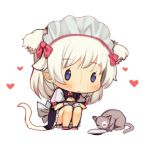  1girl animal_ears apron blue_eyes blush cat cat_ears cat_tail chibi eventh7 maid maid_headdress original silver_hair simple_background sketch solo tail 