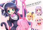  4girls animal_ears bell black_hair blonde_hair cat_ears cat_tail chuchu_(show_by_rock!!) cyan_(show_by_rock!!) glasses green_eyes kane-neko long_hair moa_(show_by_rock!!) multiple_girls pink_hair purple_hair rabbit_ears red_eyes retoree sheep_ears show_by_rock!! tail twintails yellow_eyes 