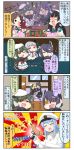  4koma 6+girls amber_eyes beady_eyes blank_eyes blue_hair cape chibi closed_eyes colored comic eyepatch female_admiral_(kantai_collection) green_hair hat head_scarf headgear hiei_(kantai_collection) highres isokaze_(kantai_collection) kantai_collection kiso_(kantai_collection) lavender_hair long_hair messy_hair multiple_girls murakumo_(kantai_collection) neckerchief payot puchimasu! purple_hair red_eyes sailor_hat satsuki_(kantai_collection) school_uniform serafuku short_hair tears tenryuu_(kantai_collection) wavy_mouth yuureidoushi_(yuurei6214) 