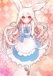  1girl animal_ears dress flower kagerou_project kozakura_mary long_hair pink_hair rabbit_ears red_eyes sakutoko solo 