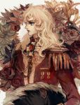  1girl absurdres androgynous blonde_hair epaulettes highres long_hair oscar_francois_de_jarjayes sepia solo toothbird uniform versailles_no_bara 