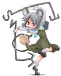  1girl animal_ears capelet grey_hair jewelry mouse_ears mouse_tail nazrin pendant red_eyes shinapuu short_hair solo tail touhou 