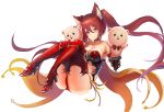  1girl animal_ears bare_shoulders boots breasts cerberus_(shingeki_no_bahamut) choker cleavage dog_ears full_body gauntlets gloves hair_between_eyes high_heel_boots high_heels long_hair panties paw_gloves red_eyes red_legwear red_panties redhead shingeki_no_bahamut side-tie_panties simple_background smile solo thigh-highs thigh_boots twintails underwear uro_(uro_zi) very_long_hair white_background 