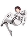  1girl belt black_hair bob_cut brown_eyes headwear_removed helmet helmet_removed hoshijiro_shizuka impossible_bodysuit impossible_clothes leaf98k open_mouth pilot_suit short_hair sidonia_no_kishi simple_background solo spacesuit white_background 
