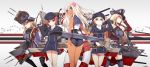  5girls bismarck_(kantai_collection) blonde_hair blue_eyes crop_top elbow_gloves flower gloves green_eyes gun hair_flower hair_ornament hat highres kantai_collection lifebuoy long_hair military military_uniform multiple_girls one-piece_tan prinz_eugen_(kantai_collection) ro-500_(kantai_collection) sailor_collar sailor_hat school_swimsuit suohachi swimsuit swimsuit_under_clothes tan tanline thigh-highs twintails uniform weapon z1_leberecht_maass_(kantai_collection) z3_max_schultz_(kantai_collection) 