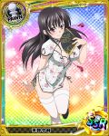  1girl artist_request black_hair card_(medium) character_name chinese_clothes fan high_school_dxd long_hair official_art queen_(chess) raynare thigh-highs trading_cards violet_eyes white_legwear 