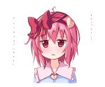  1girl ahoge commentary hair_ribbon komeiji_satori ominaeshi_(takenoko) pink_eyes pink_hair red_ribbon ribbon short_hair simple_background solo touhou white_background 