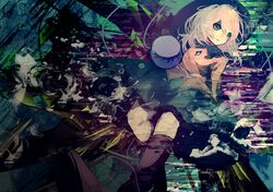  1girl boots dress eyeball green_eyes hat komeiji_koishi looking_away mirimo short_hair silver_hair solo third_eye touhou 