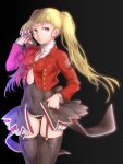  1girl asmodeus black_legwear blonde_hair garter_straps leotard misumi_kouji nail_polish necktie red_eyes stakes_of_purgatory thigh-highs twintails umineko_no_naku_koro_ni 