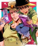  anz baseball_cap black_hair blonde_hair boingo book cigarette cowboy_hat dark_skin emperor_(stand) gun hat hol_horse jojo_no_kimyou_na_bouken thoth_(stand) violet_eyes weapon 