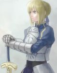  1girl ahoge armor blonde_hair excalibur fate/stay_night fate_(series) gauntlets green_eyes mukuo saber solo sword weapon 