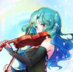  1girl aqua_eyes aqua_hair bare_shoulders bishoujo_senshi_sailor_moon black_gloves bridal_gauntlets gloves gradient_hair instrument kaiou_michiru multicolored_hair playing_instrument solo tsuki_usagi violin 