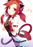  1girl :p animal_ears blush cat cat_ears cat_tail original paw_pose red_eyes redhead rizky_(strated) smile solo tail thigh-highs tongue tongue_out twintails zettai_ryouiki 