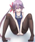  1girl akebono_(kantai_collection) bell hair_ornament kantai_collection long_hair one-piece_swimsuit pantyhose school_swimsuit side_ponytail solo swimsuit tokoi 