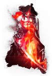  1boy alpha_transparency artist_request enemy_uchigatana fire full_body glowing glowing_eye hat hat_over_eyes historical_revisionist katana male_focus muscle official_art sheath shirtless simple_background skeleton solo sword touken_ranbu transparent_background weapon 