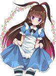  1girl alice_(wonderland) alice_(wonderland)_(cosplay) alice_in_wonderland amanogawa_kirara apron blue_dress brown_hair dress earrings go!_princess_precure hairband haru_(nature_life) jewelry long_hair precure smile solo star star_earrings twintails violet_eyes 