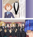 6+girls :3 ayase_eli black_hair blonde_hair bowtie brown_hair camera cellphone cellphone_camera comedy dha315 formal gloves hoshizora_rin koizumi_hanayo love_live!_school_idol_project multiple_girls nishikino_maki orange_hair phone redhead suit sweat swimsuit toujou_nozomi tuxedo yazawa_nico