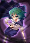  1girl antennae cape chipa_(arutana) green_eyes green_hair raised_eyebrow short_hair solo touhou wriggle_nightbug 