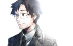  1boy absurdres black_hair brown_eyes formal glasses highres idolmaster necktie producer_(idolmaster_anime) short_hair smile solo upper_body 