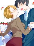  1boy 1girl black_hair blonde_hair bouquet couple dancing flower fullmetal_alchemist hetero kino_hazuki riza_hawkeye roy_mustang short_hair smile 