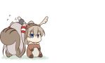  2girls alternate_costume amatsukaze_(kantai_collection) animal_costume blue_eyes brown_hair flying_sweatdrops hair_tubes hat high_ponytail kantai_collection kumano_(kantai_collection) long_hair miyo_(miyomiyo01) multiple_girls ponytail silver_hair simple_background sitting squirrel_costume squirrel_tail tail two_side_up white_background 