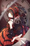  1girl black_hair breasts byakuya_reki clock clock_eyes date_a_live gears hairband heterochromia lolita_fashion lolita_hairband long_hair outstretched_arms red_eyes smile solo tokisaki_kurumi twintails yellow_eyes 