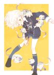  blonde_hair gokotai gokotai&#039;s_tigers hair_over_one_eye male_focus military military_uniform multiple_boys necktie open_mouth short_hair shorts tiger tiger_cub touken_ranbu uniform white_tiger yellow_eyes 